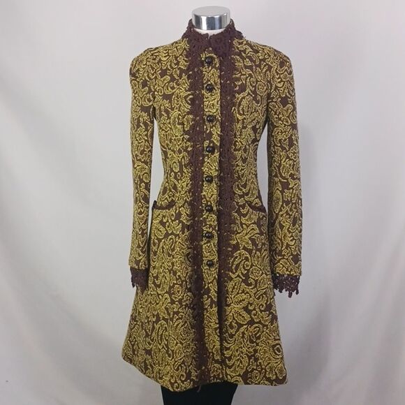 Betsy Johnson Br Gr Brocade 3/4 Embroid Jacket. - Picture 1 of 10